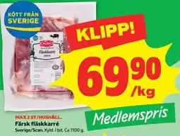Stora Coop Färsk fläskkarré, Medlemspris erbjuda