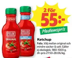 Coop Felix ketchup erbjuda