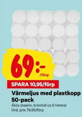 Värmeljus med plastkopp 50-pack