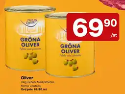 Snabbgross Monte Castello gröna oliver med pimento erbjuda