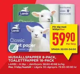 Willys HUSHÅLLSPAPPER 8-PACK, TOALETTPAPPER 16-PACK, Medlemspris erbjuda
