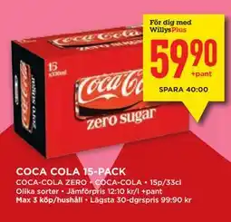 Willys COCA COLA 15-PACK, Medlemspris erbjuda