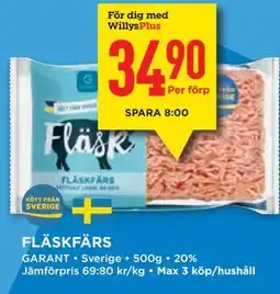 Willys FLÄSKFÄRS, Medlemspris erbjuda