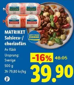 Lidl Matriket salsicca-/chorizofärs erbjuda