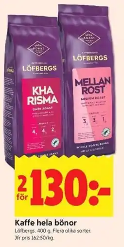 ICA Kvantum Löfbergs kaffe hela bönor erbjuda