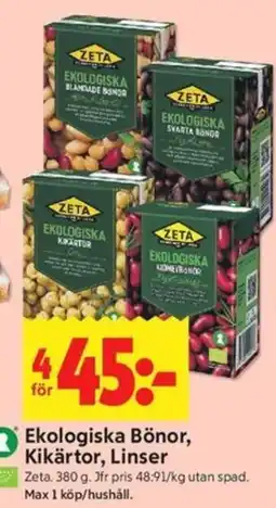 ICA Kvantum Zeta Ekologiska Bönor, Kikärtor, Linser erbjuda