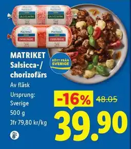 Lidl MATRIKET Salsicca-/chorizofärs erbjuda