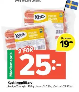 Kycklinggrillkorv, Medlemspris