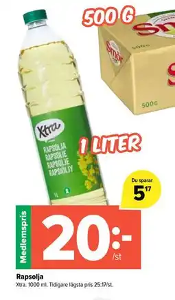 Coop Extra Rapsolja, Medlemspris erbjuda