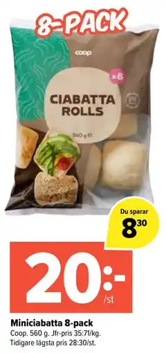 Coop Extra Miniciabatta 8-pack erbjuda