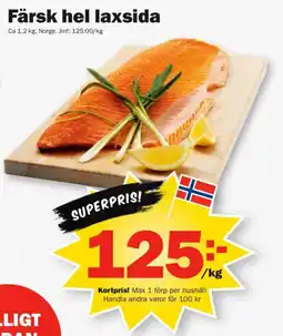 Pekås Färsk hel laxsida erbjuda