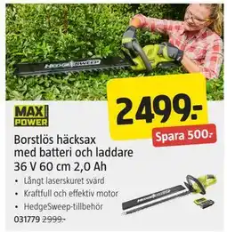 Jula Borstlös häcksax med batteri och laddare 36 V 60 cm 2,0 Ah erbjuda