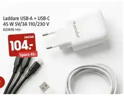 Jula Laddare USB-A + USB-C 45 W 5V/3A 110/230 V erbjuda
