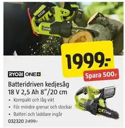 Jula Batteridriven kedjesåg 18 V 2,5 Ah 8”/20 cm erbjuda
