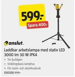 Jula Laddbar arbetslampa med stativ LED 3000 lm 30 W IPX4 erbjuda