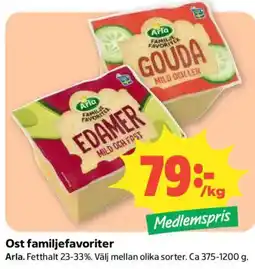 Coop Daglivs Arla ost familjefavoriter erbjuda