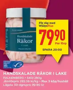 Willys Handskalade räkor i lake erbjuda