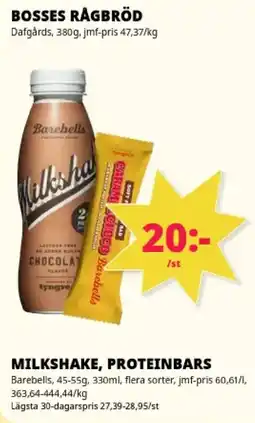 Tempo Barebells milkshake proteinbars erbjuda