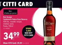 Citti Ron Zacapa Centenario Solera Gran Reserva, EUR 39.99, Medlemspris erbjuda