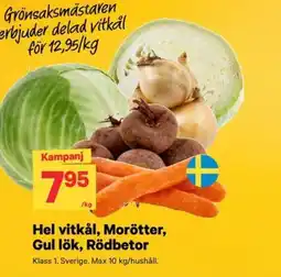 City Gross Grönsaksmästaren hel vitkål morötter gul lök rödbetor erbjuda