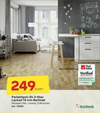 Byggmax Parkettgolv Ek 3-Stav Lackad 14 mm Barlinek erbjuda