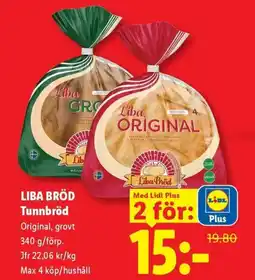 Lidl Liba bröd tunnbröd original grovt erbjuda