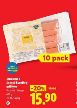 Lidl Matriket kyckling-grillkorv erbjuda