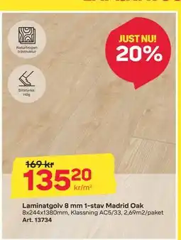 Byggmax Laminatgolv 8 mm 1-stav Madrid Oak erbjuda