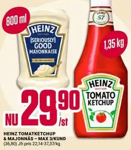 ÖoB HEINZ TOMATKETCHUP & MAJONNÄS – MAX 3/KUND erbjuda
