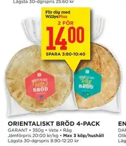 Willys ORIENTALISKT BRÖD 4-PACK, Medlemspris erbjuda