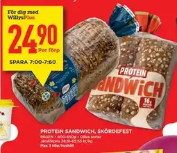 Willys PROTEIN SANDWICH, SKÖRDEFEST, Medlemspris erbjuda