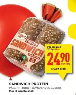 Willys Hemma SANDWICH PROTEIN, Medlemspris erbjuda