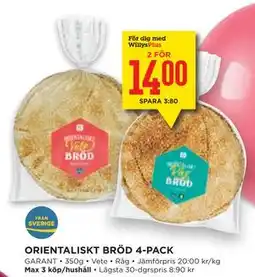 Willys Hemma ORIENTALISKT BRÖD 4-PACK, Medlemspris erbjuda