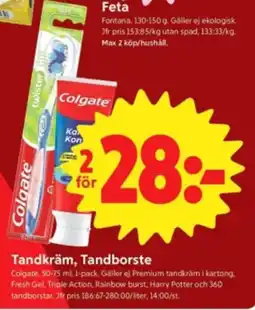 ICA Nära Colgate tandkräm, tandborste erbjuda