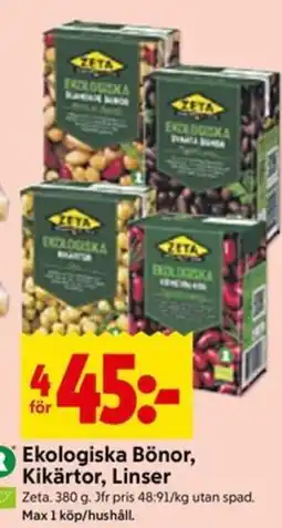 ICA Kvantum Zeta Ekologiska Bönor, Kikärtor, Linser erbjuda