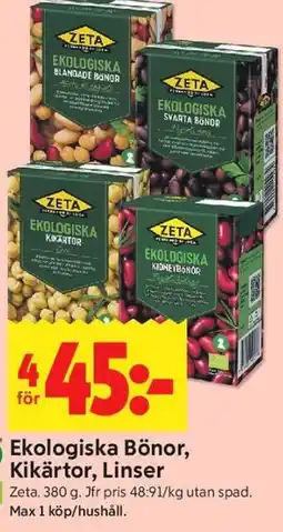 ICA Kvantum Ekologiska Bönor, Kikärtor, Linser erbjuda
