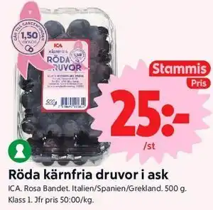 Röda kärnfria druvor i ask, Medlemspris