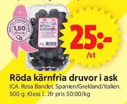 ICA Supermarket Röda kärnfria druvor i ask erbjuda