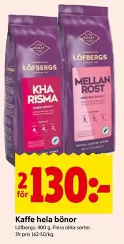 ICA Kvantum Löfbergs kaffe hela bönor erbjuda