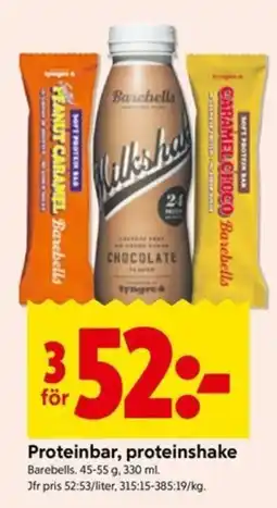 ICA Kvantum Barebells proteinbar, proteinshake erbjuda
