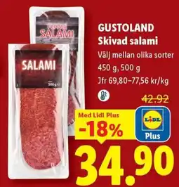 Lidl Gustoland skivad salami erbjuda
