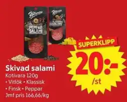 Nya Pulsen Kotivara skivad salami erbjuda