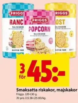 ICA Kvantum Friggs smaksatta riskakor, majskakor erbjuda