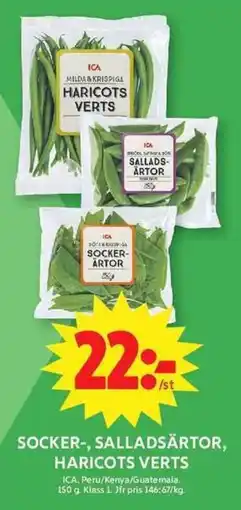 ICA Maxi Ica socker-, salladsärtor, haricots verts erbjuda