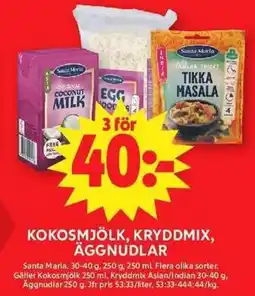 ICA Maxi Santa Maria kokosmjölk, kryddmix, äggnudlar erbjuda