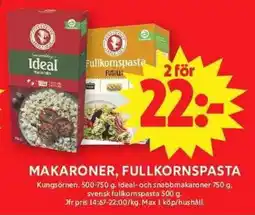 ICA Maxi Ideal makaroner, fullkornspasta erbjuda