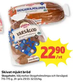 Coop Konsum Skogaholm skivat mjukt bröd erbjuda