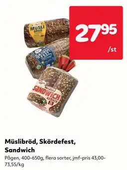 MatArket Pågen Müslibröd, Skördefest, Sandwich erbjuda