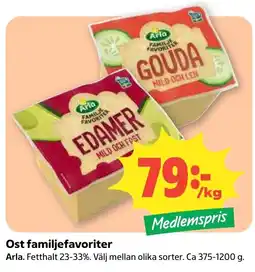 Coop Konsum Arla ost familjefavoriter erbjuda