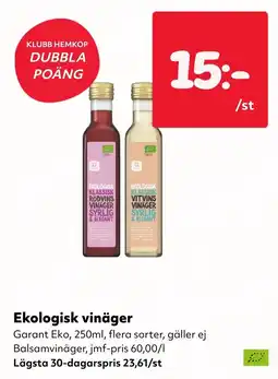 MatArket Garant ekologisk vinäger erbjuda